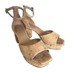 Bernardo Raleigh Heels Size‎ 7.5 Cork Gold Flecks Strappy Platforms Shoes $166.